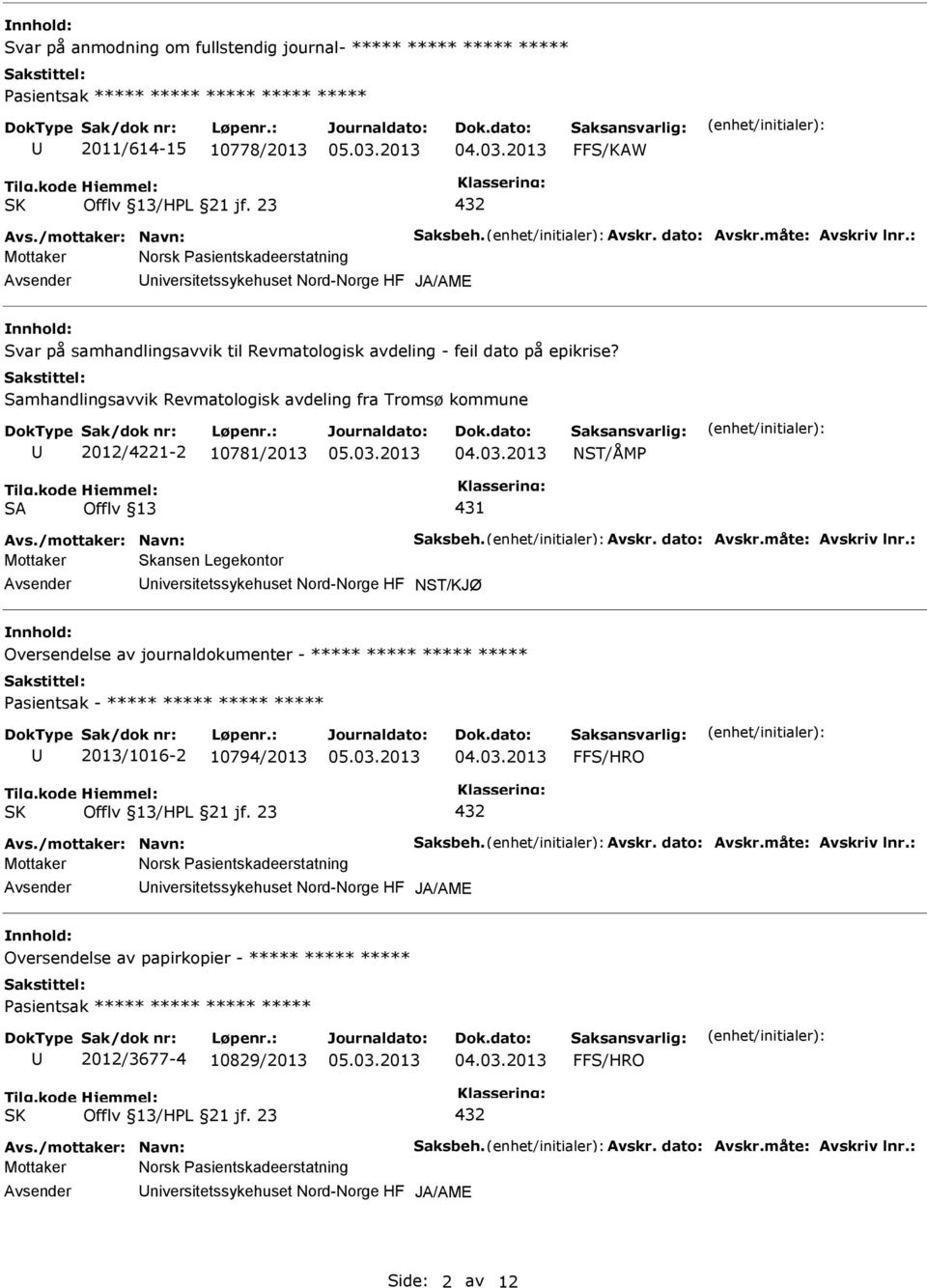 Samhandlingsavvik Revmatologisk avdeling fra Tromsø kommune 2012/4221-2 10781/2013 NST/ÅMP SA Offlv 13 431 Avs./mottaker: Navn: Saksbeh. Avskr. dato: Avskr.måte: Avskriv lnr.