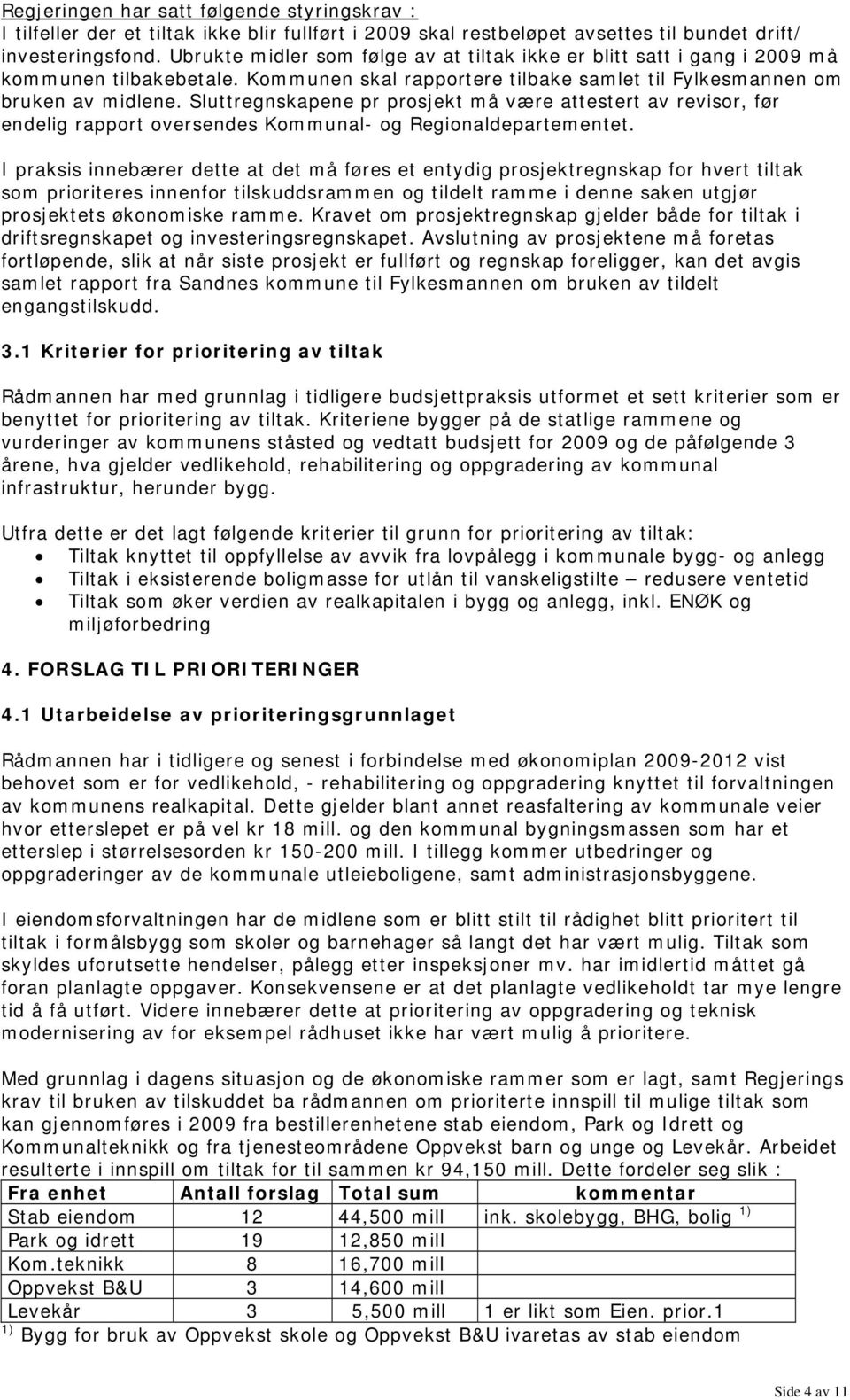 Sluttregnskapene pr prosjekt må være attestert av revisor, før endelig rapport oversendes Kommunal- og Regionaldepartementet.