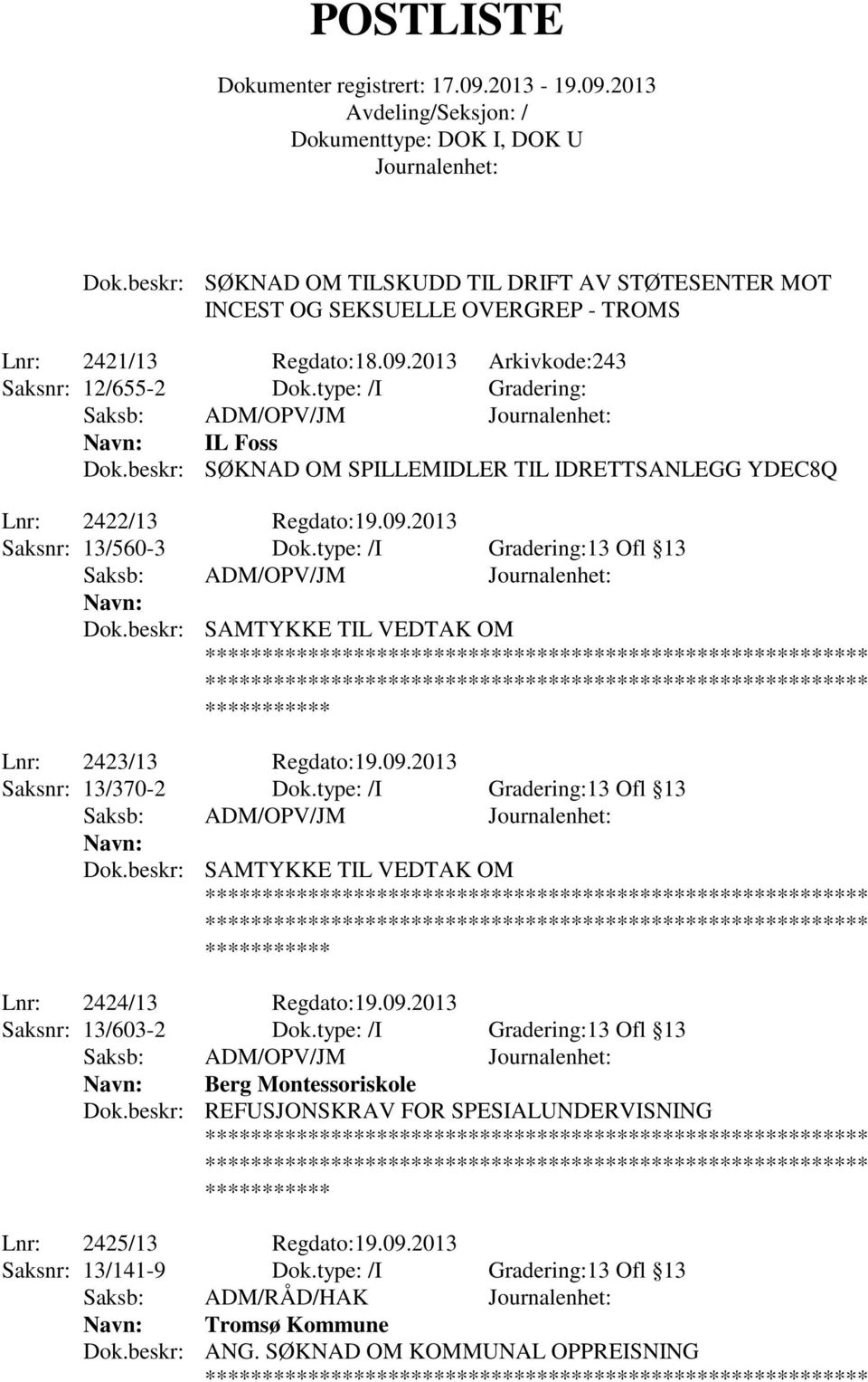 type: /I Gradering:13 Ofl 13 Dok.beskr: SAMTYKKE TIL VEDTAK OM Lnr: 2424/13 Regdato:19.09.2013 Saksnr: 13/603-2 Dok.type: /I Gradering:13 Ofl 13 Berg Montessoriskole Dok.