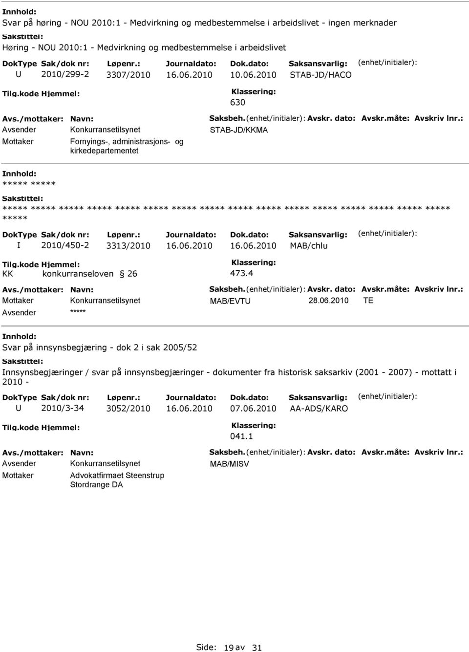 2010 STAB-JD/HACO 630 STAB-JD/KKMA Fornyings-, administrasjons- og kirkedepartementet 2010/450-2 3313/2010 KK konkurranseloven 26 473.4 MAB/EVT 28.06.