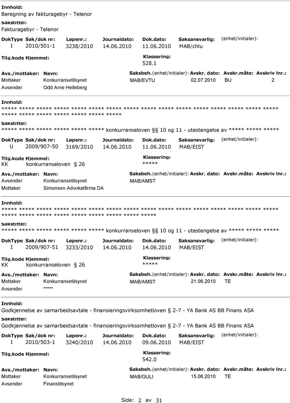 konkurranseloven 10 og 11 - utestengelse av 2009/907-51 3233/2010 MAB/EST KK konkurranseloven 26 MAB/AMST 21.06.