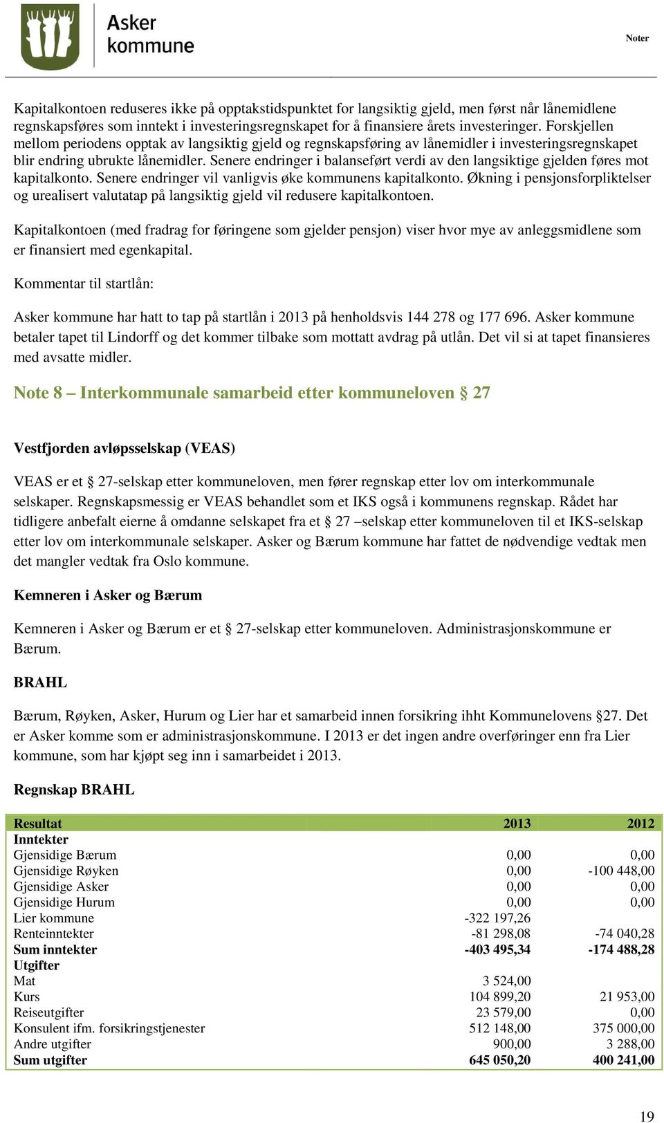 Senere endringer i balanseført verdi av den langsiktige gjelden føres mot kapitalkonto. Senere endringer vil vanligvis øke kommunens kapitalkonto.