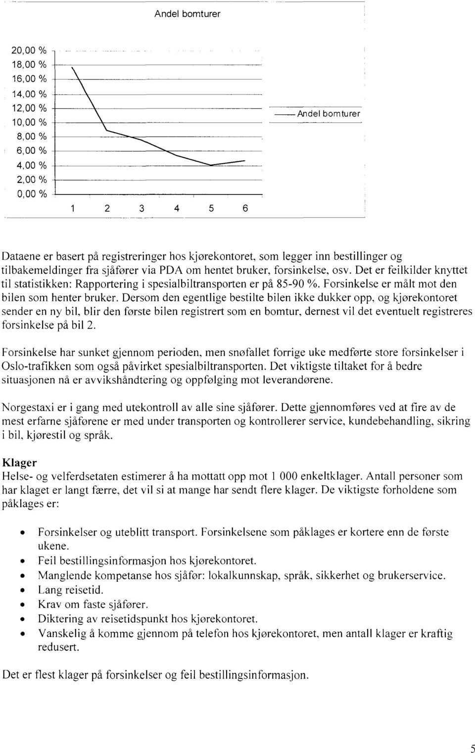 Forsinkelse er målt mot den bilen som henter bruker.