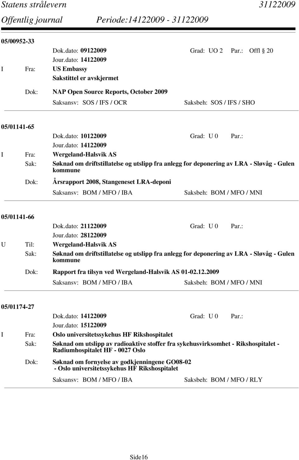 dato: 14122009 I Fra: Wergeland-Halsvik AS Sak: Søknad om driftstillatelse og utslipp fra anlegg for deponering av LRA - Sløvåg - Gulen kommune Årsrapport 2008, Stangeneset LRA-deponi Saksansv: BOM /