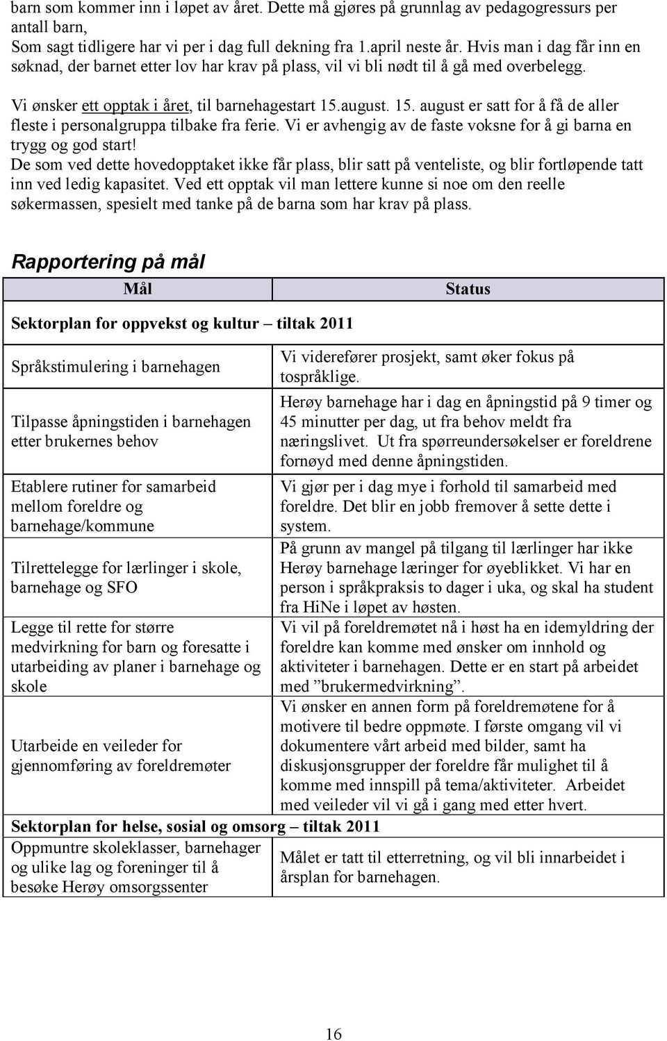 august. 15. august er satt for å få de aller fleste i personalgruppa tilbake fra ferie. Vi er avhengig av de faste voksne for å gi barna en trygg og god start!