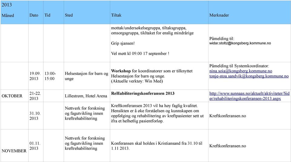 Lillestrøm, Hotel Arena ReHabiliteringskonferansen http://www.sunnaas.no/aktuelt/aktiviteter/sid er/rehabiliteringskonferansen-.aspx 31.10.