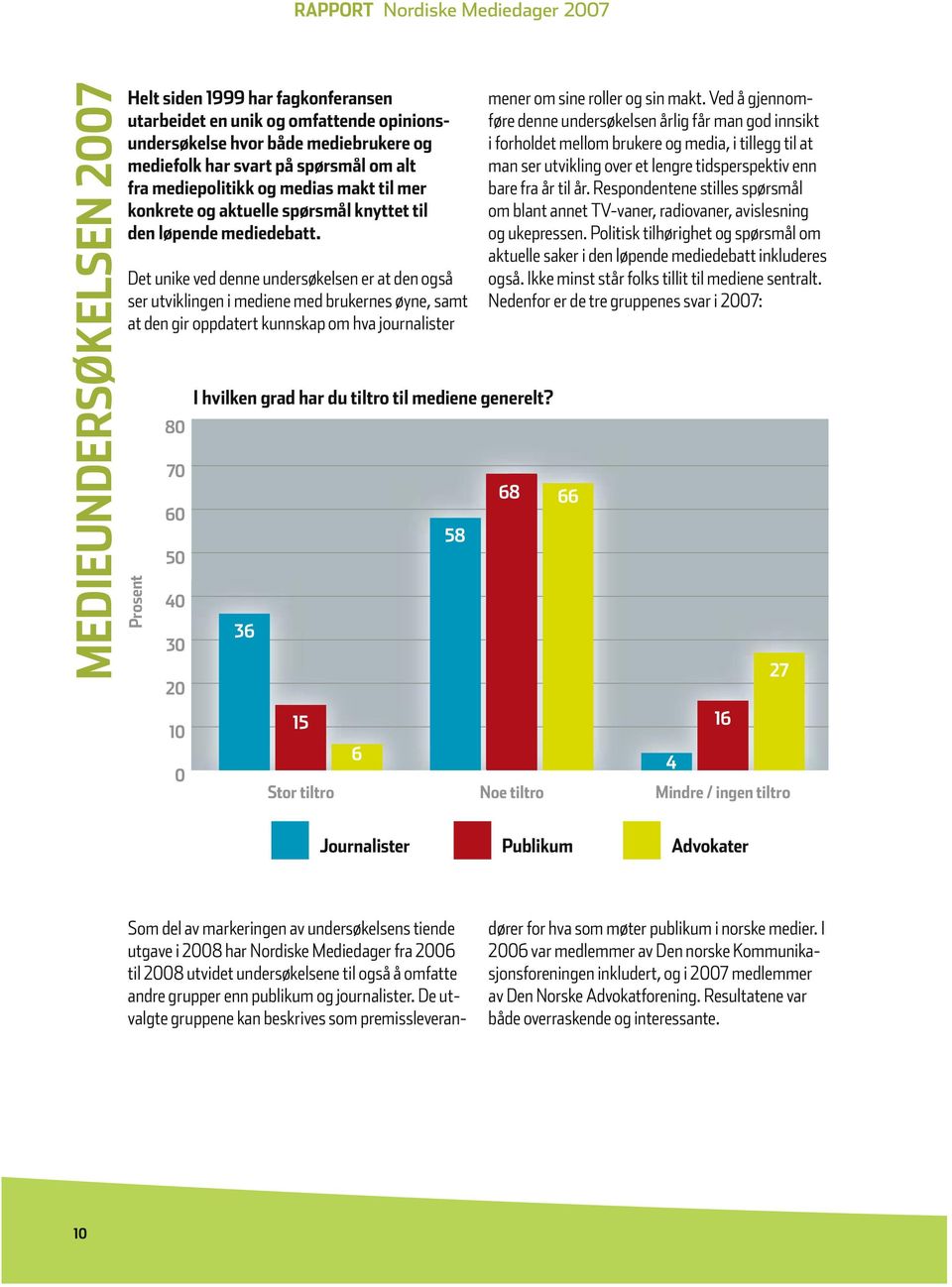 Det unike ved denne undersøkelsen er at den også ser utviklingen i mediene med brukernes øyne, samt at den gir oppdatert kunnskap om hva journalister mener om sine roller og sin makt.