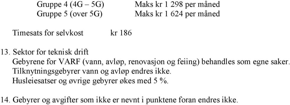 Sektor for teknisk drift Gebyrene for VARF (vann, avløp, renovasjon og feiing) behandles som