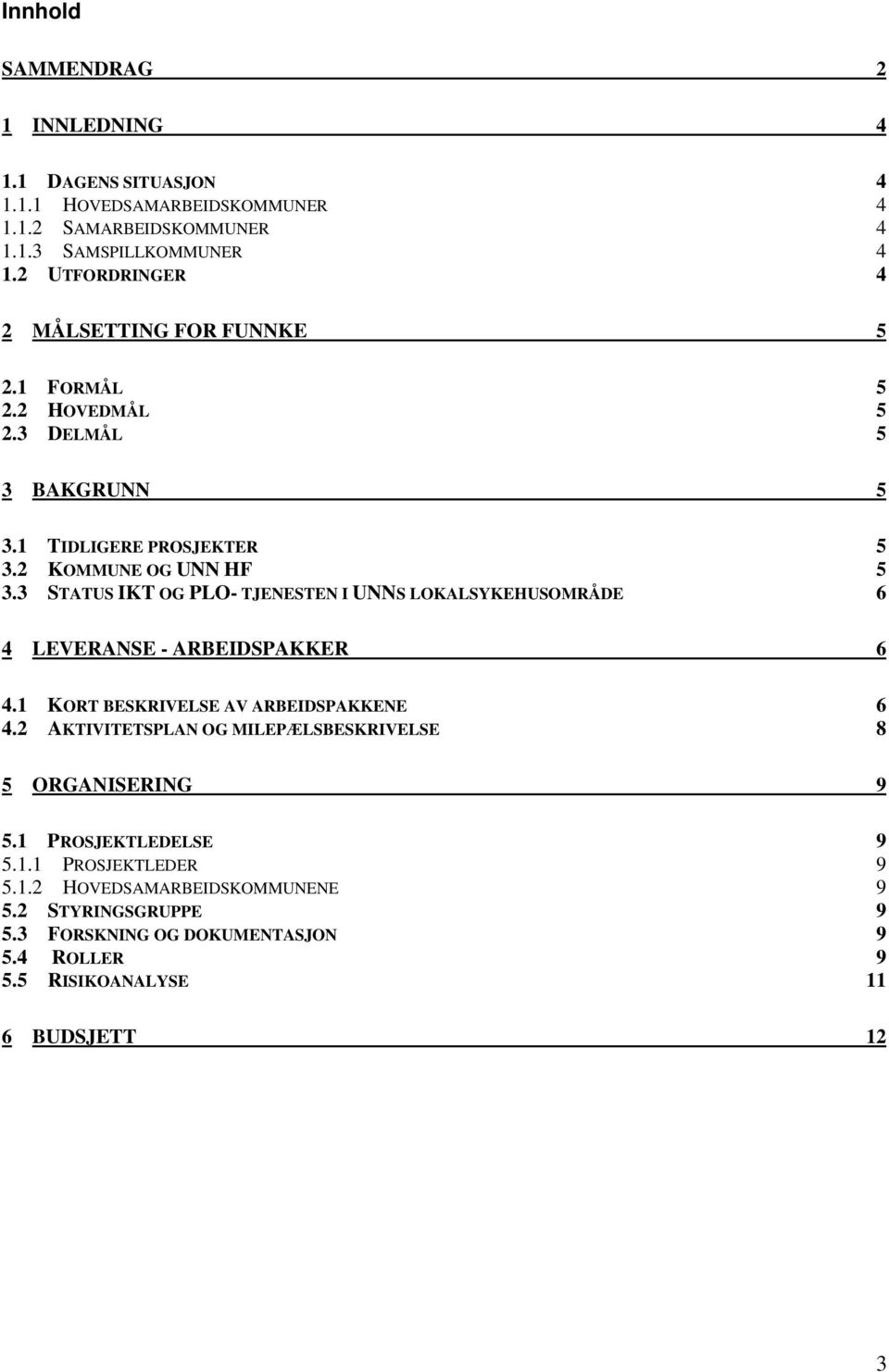 3 STATUS IKT OG PLO- TJENESTEN I UNNS LOKALSYKEHUSOMRÅDE 6 4 LEVERANSE - ARBEIDSPAKKER 6 4.1 KORT BESKRIVELSE AV ARBEIDSPAKKENE 6 4.