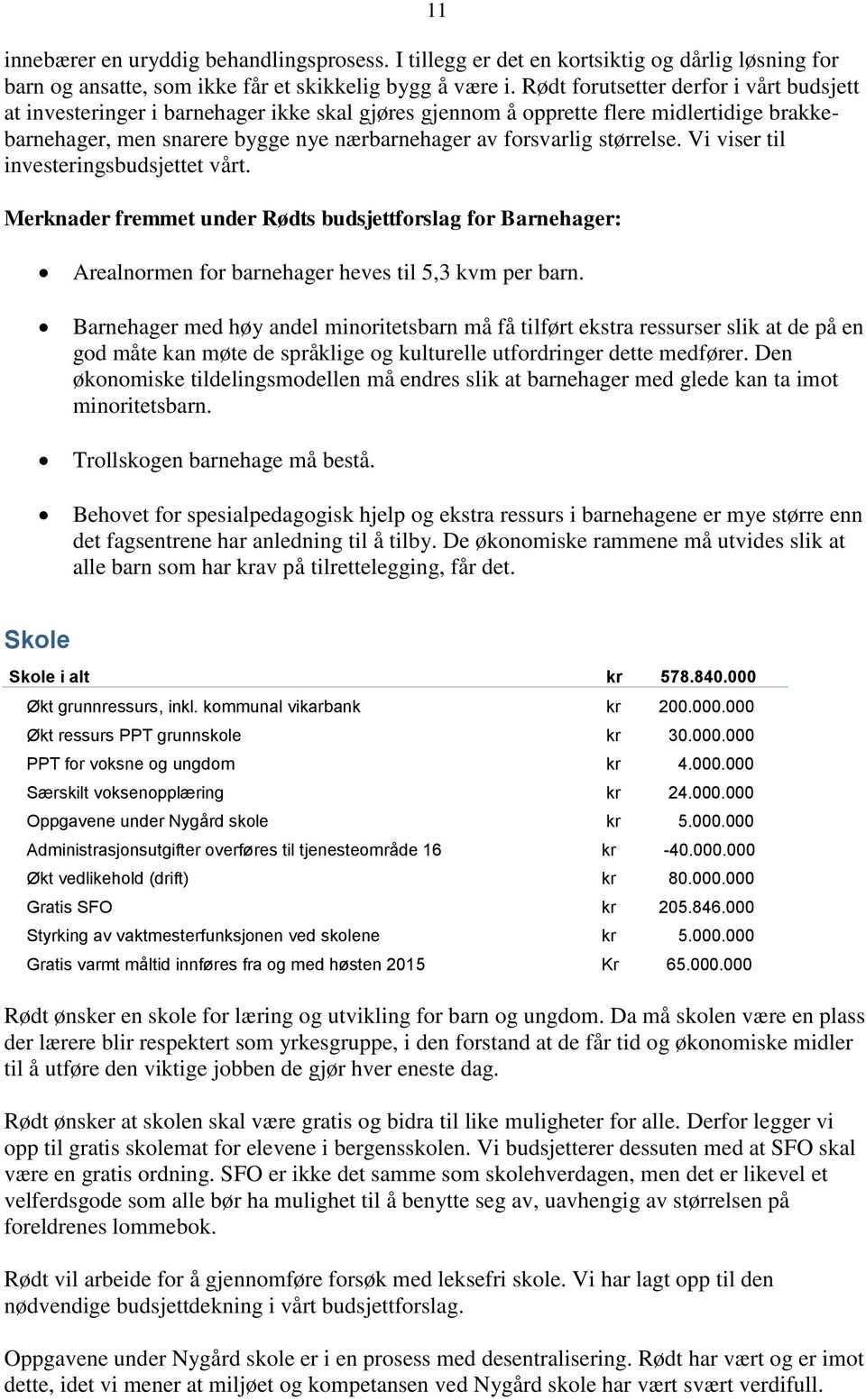 størrelse. Vi viser til investeringsbudsjettet vårt. Merknader fremmet under Rødts budsjettforslag for Barnehager: Arealnormen for barnehager heves til 5,3 kvm per barn.