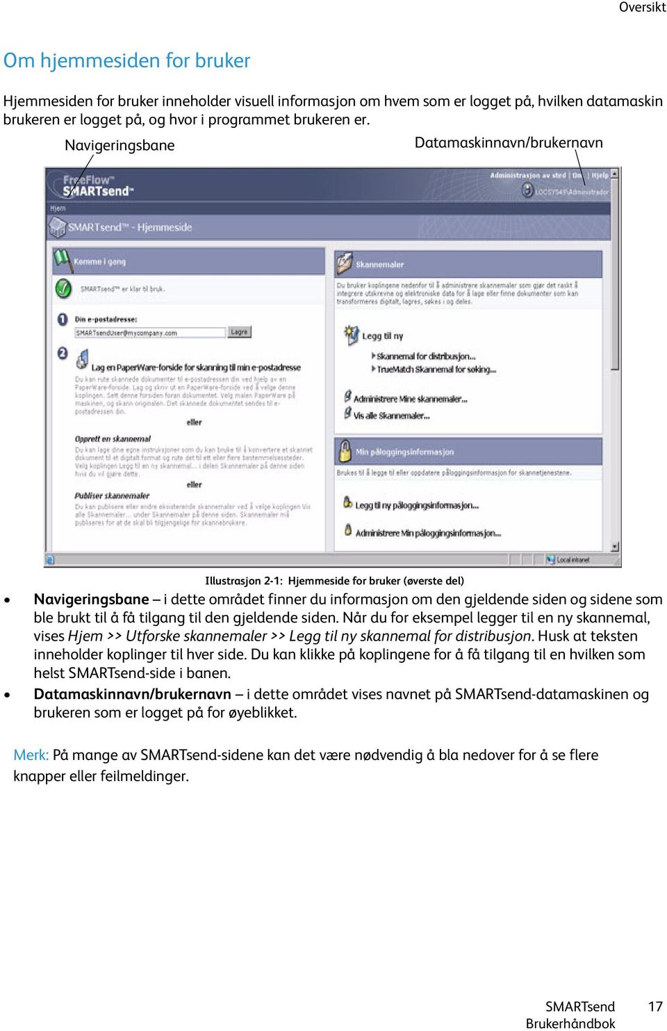 til å få tilgang til den gjeldende siden. Når du for eksempel legger til en ny skannemal, vises Hjem >> Utforske skannemaler >> Legg til ny skannemal for distribusjon.