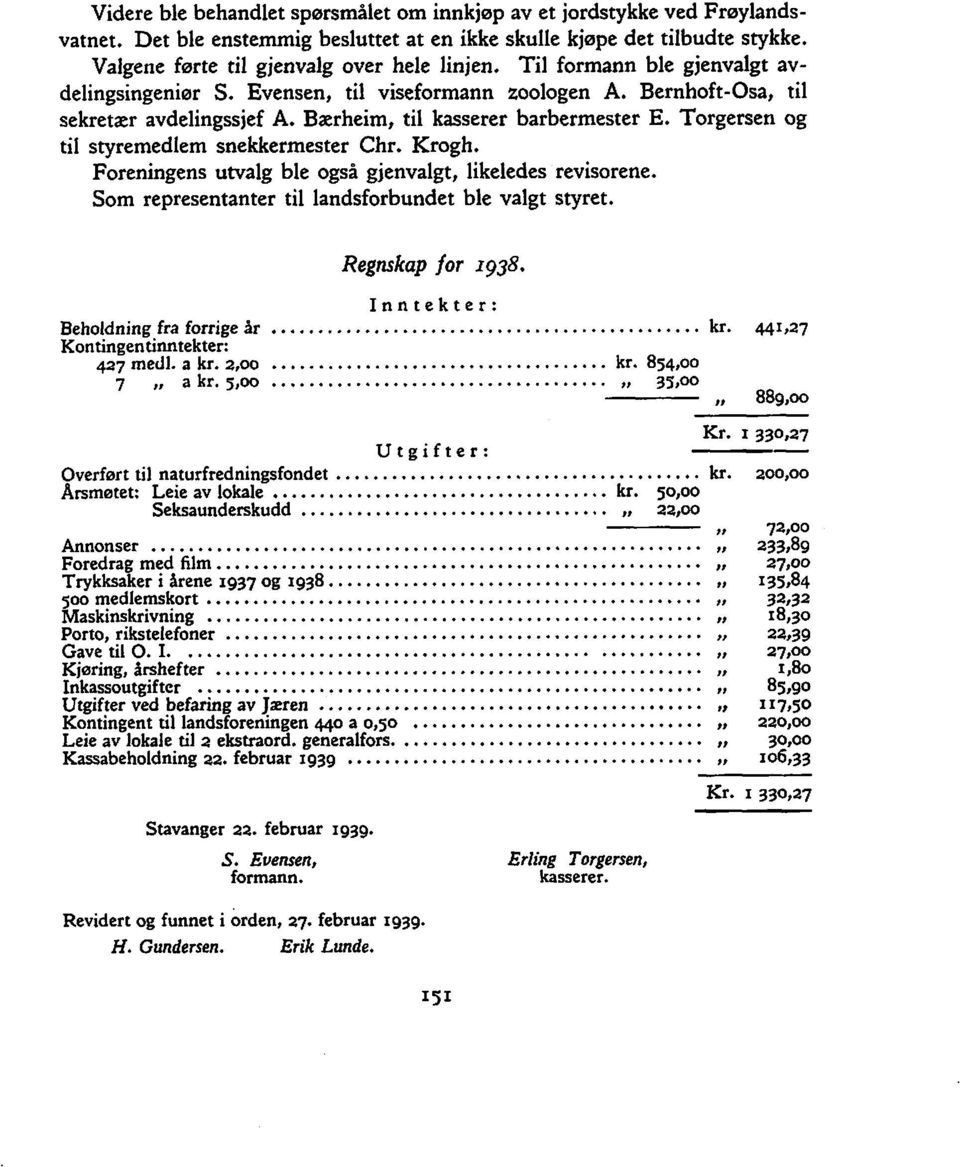 Torgersen og til styremedlem snekkermester Chr. Krogh. Foreningens umalg ble også gjenvalgt, likeledes revisorene. Som representanter til landsforbundet ble valgt styret. Regnskap for 1938.