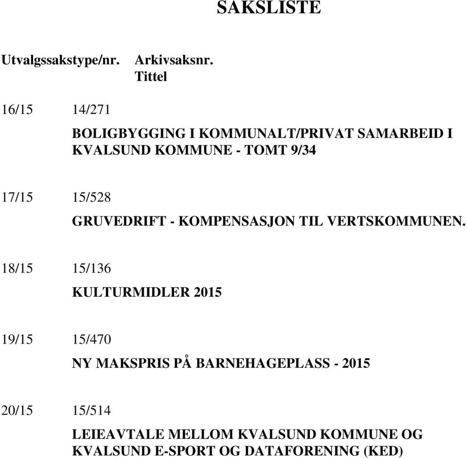 9/34 17/15 15/528 GRUVEDRIFT - KOMPENSASJON TIL VERTSKOMMUNEN.