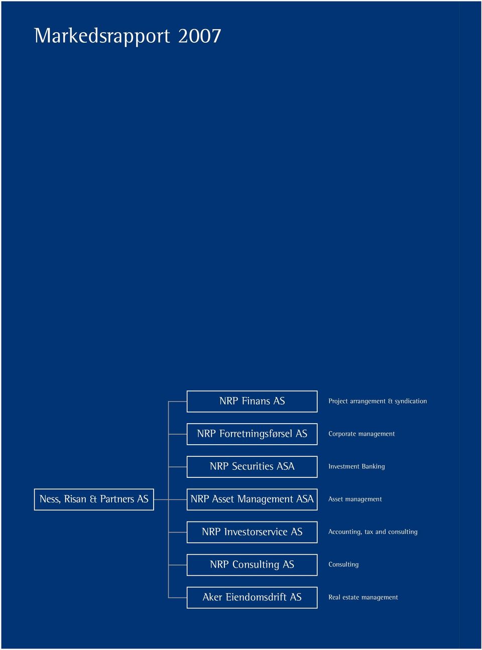 NRP Asset Management ASA Asset management NRP Investorservice AS Accounting, tax