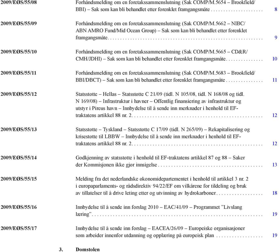 5665 CD&R/ CMH/JDHI) Sak som kan bli behandlet etter forenklet framgangsmåte............... 10 (Sak COMP/M.5683 Brookfield/ BBI/DBCT) Sak som kan bli behandlet etter forenklet framgangsmåte.