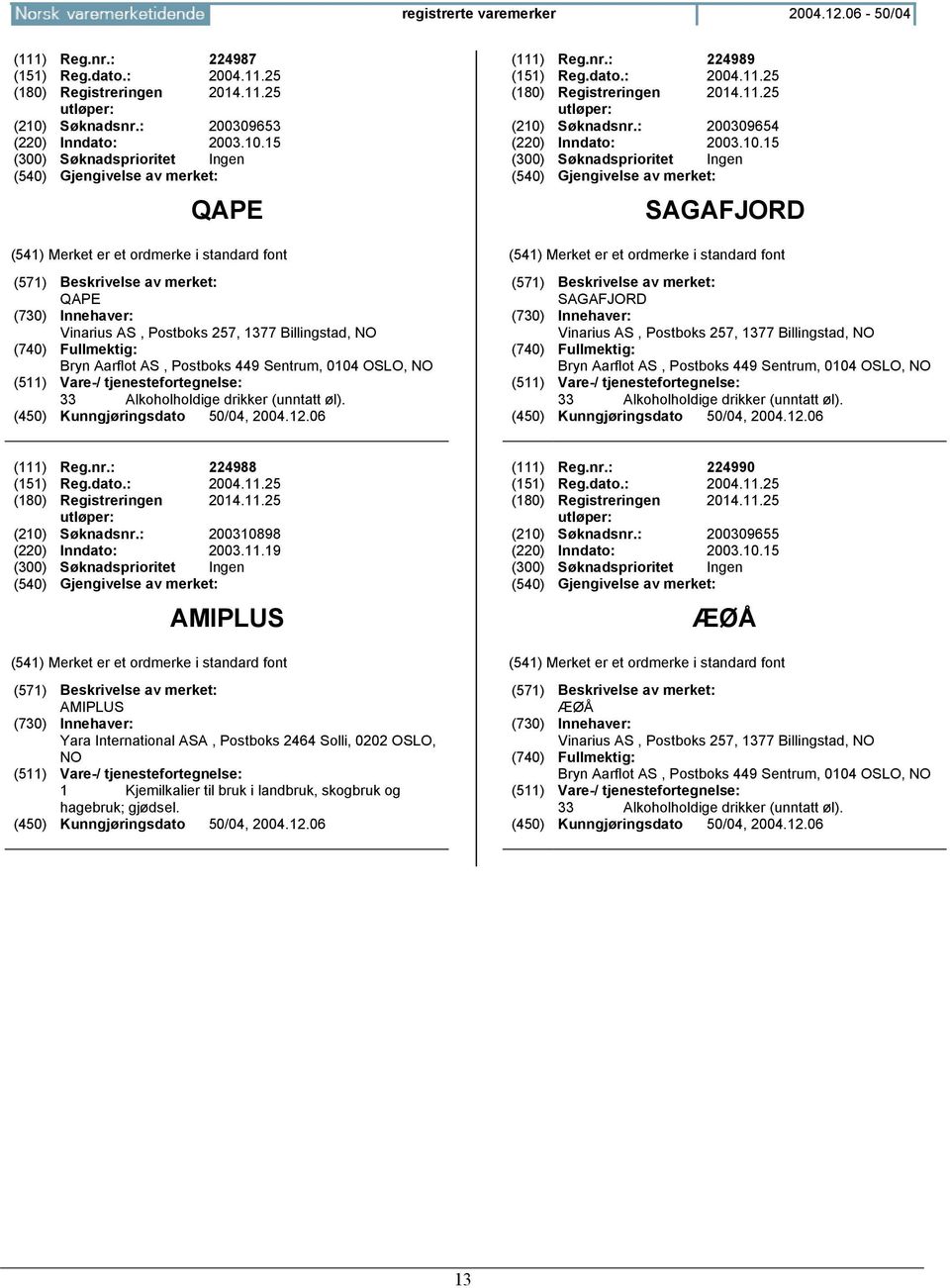 15 (300) Søknadsprioritet Ingen QAPE QAPE Vinarius AS, Postboks 257, 1377 Billingstad, NO Bryn Aarflot AS, Postboks 449 Sentrum, 0104 OSLO, NO 33 Alkoholholdige drikker (unntatt øl).