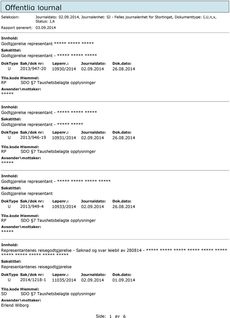 2014 Godtgjørelse representant - Godtgjørelse representant - 2013/946-19 10931/2014 26.08.