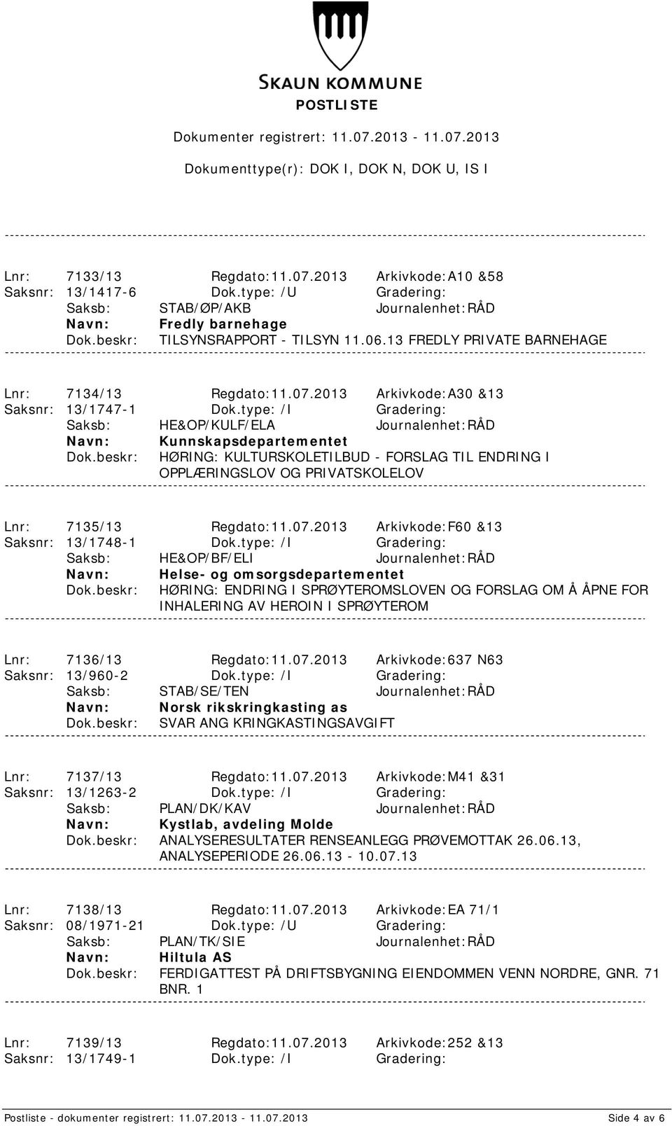 2013 Arkivkode:F60 &13 Saksnr: 13/1748-1 Dok.