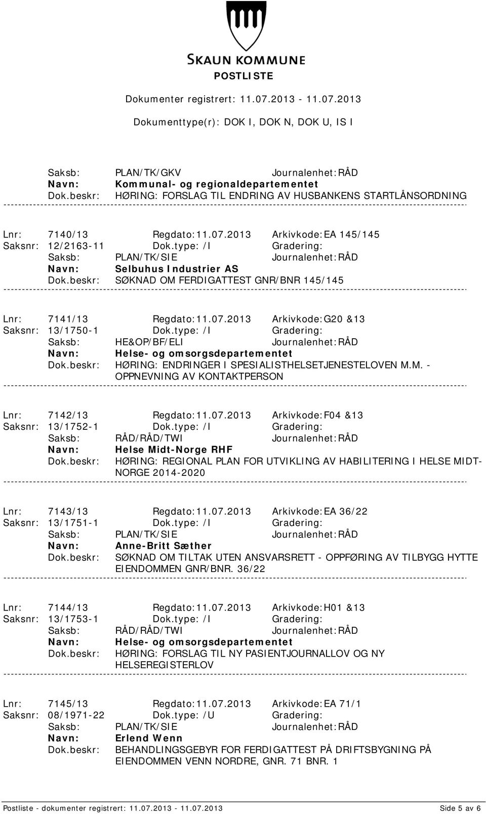 2013 Arkivkode:G20 &13 Saksnr: 13/1750-1 Dok.type: /I Gradering: Helse- og omsorgsdepartementet HØRING: ENDRINGER I SPESIALISTHELSETJENESTELOVEN M.