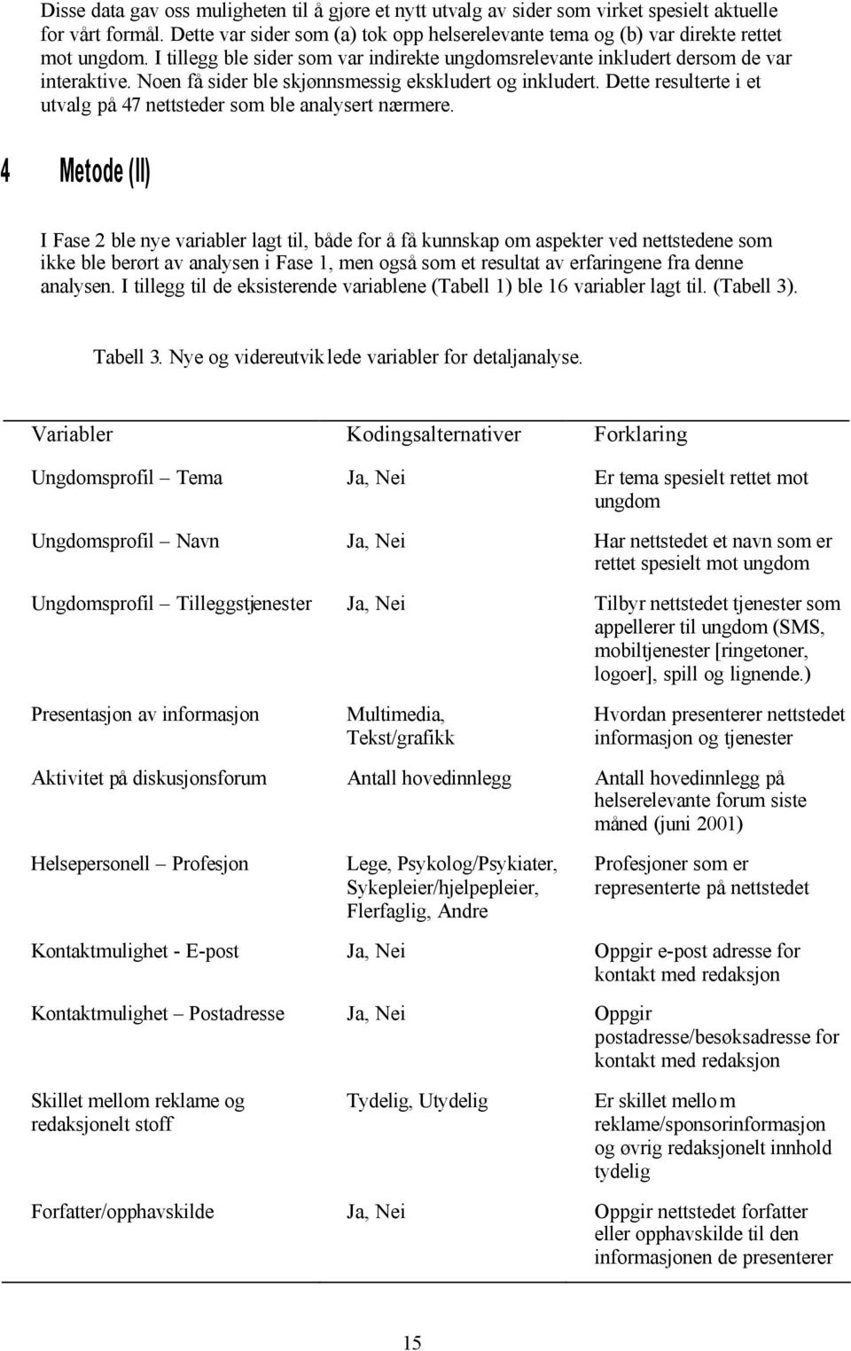 Noen få sider ble skjønnsmessig ekskludert og inkludert. Dette resulterte i et utvalg på 47 nettsteder som ble analysert nærmere.