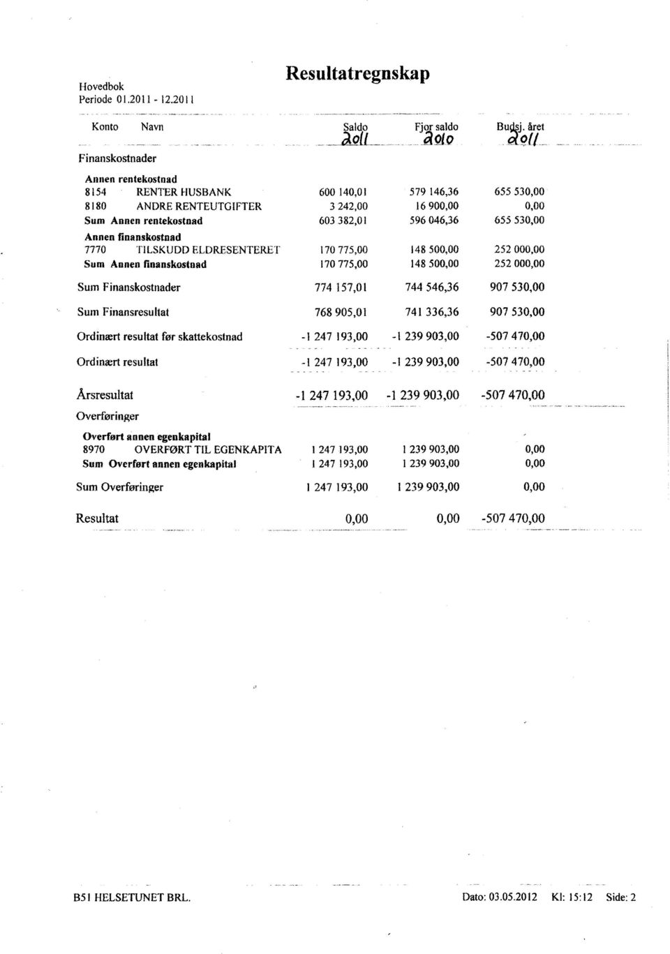 Finanskostnader Sum Finansresultat Ordinært resultat før skattekostnad Ordinært resultat Årsresultat Overføringer Oveñørt annen egenkapital 8970 OVERFØRT TIL EGENKAPITA Sum Overført annen egenkapital