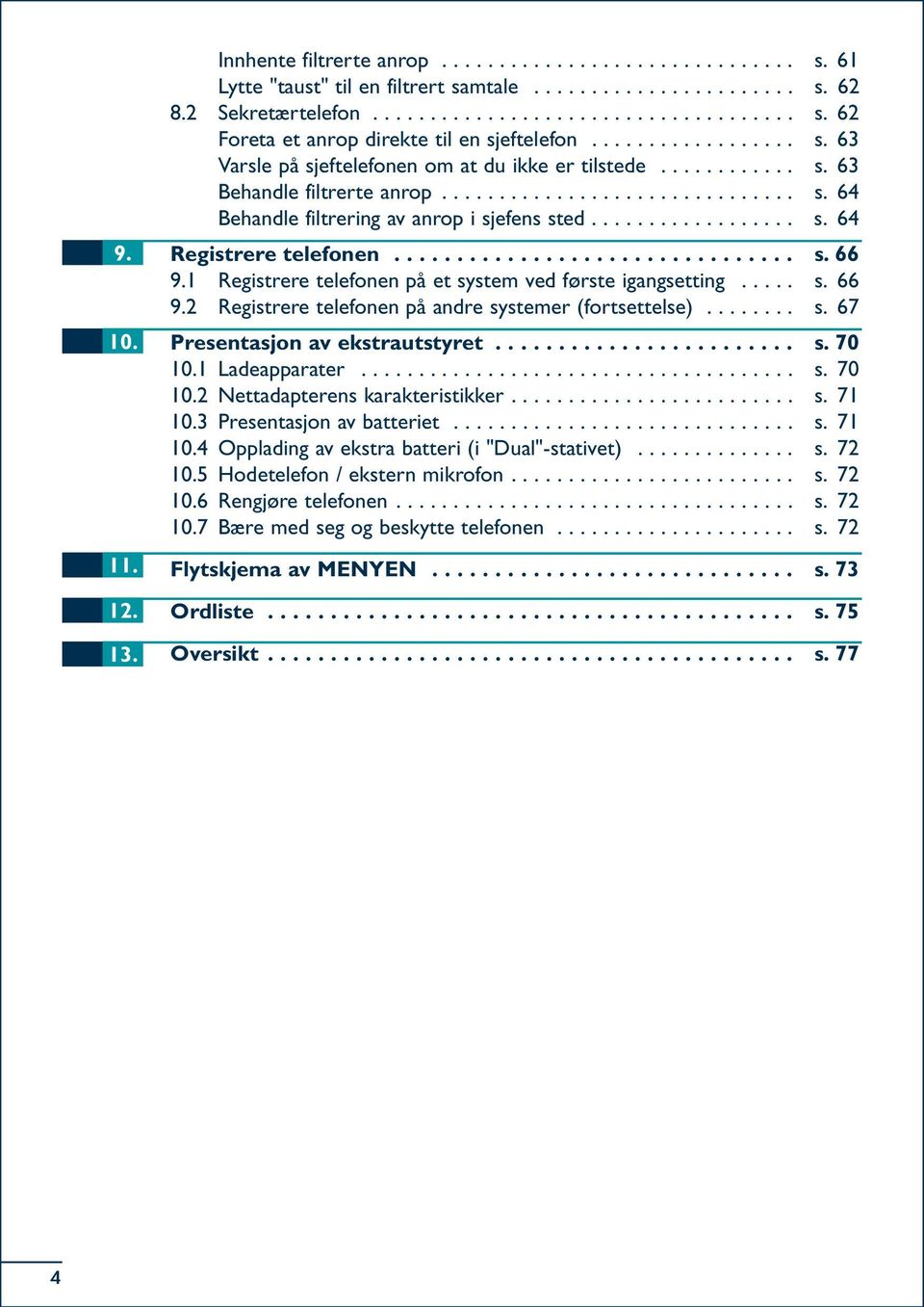 ................. s. 64 Registrere telefonen................................ s. 66 9.1 Registrere telefonen på et system ved første igangsetting..... s. 66 9.2 Registrere telefonen på andre systemer (fortsettelse).