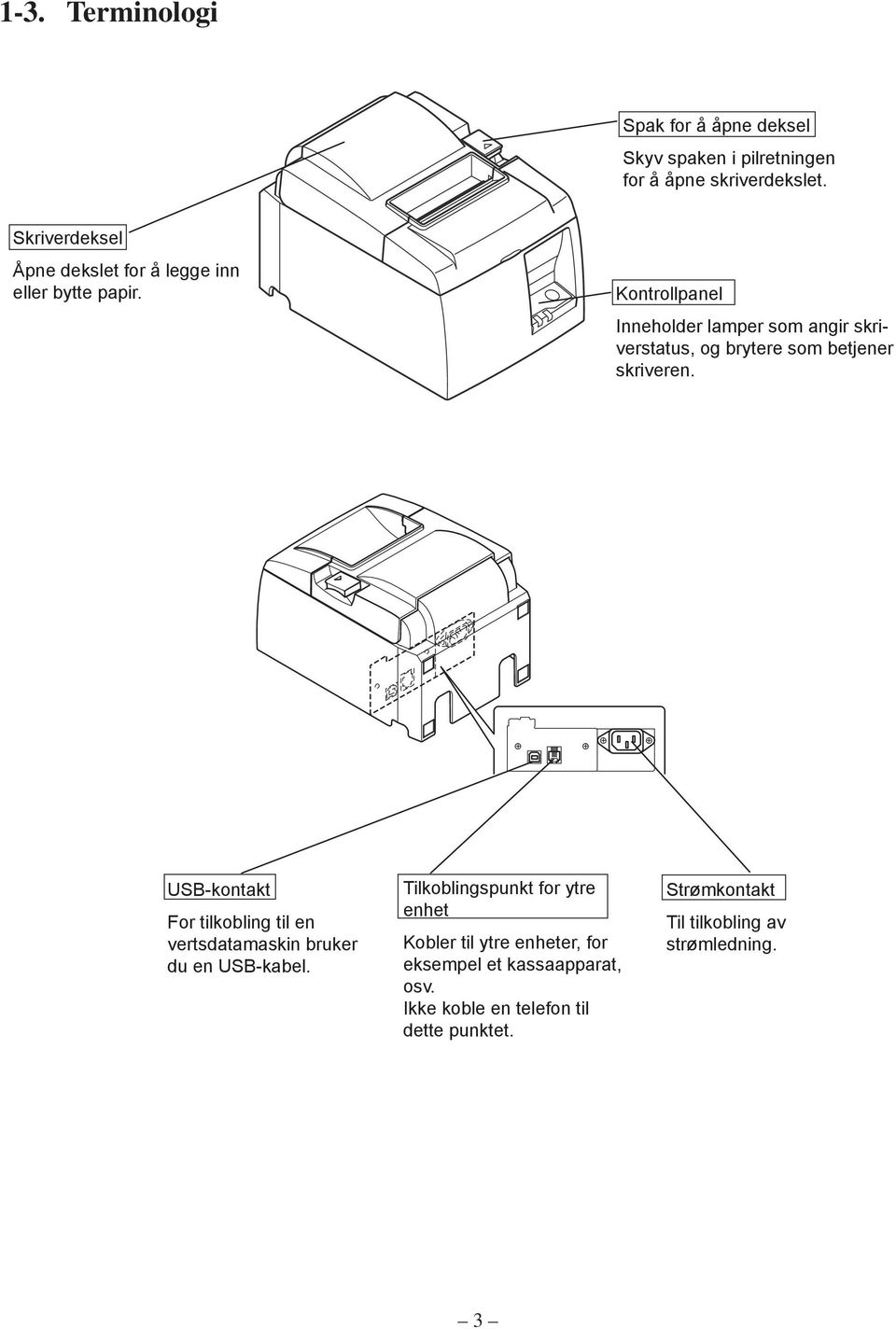 Kontrollpanel Inneholder lamper som angir skriverstatus, og brytere som betjener skriveren.