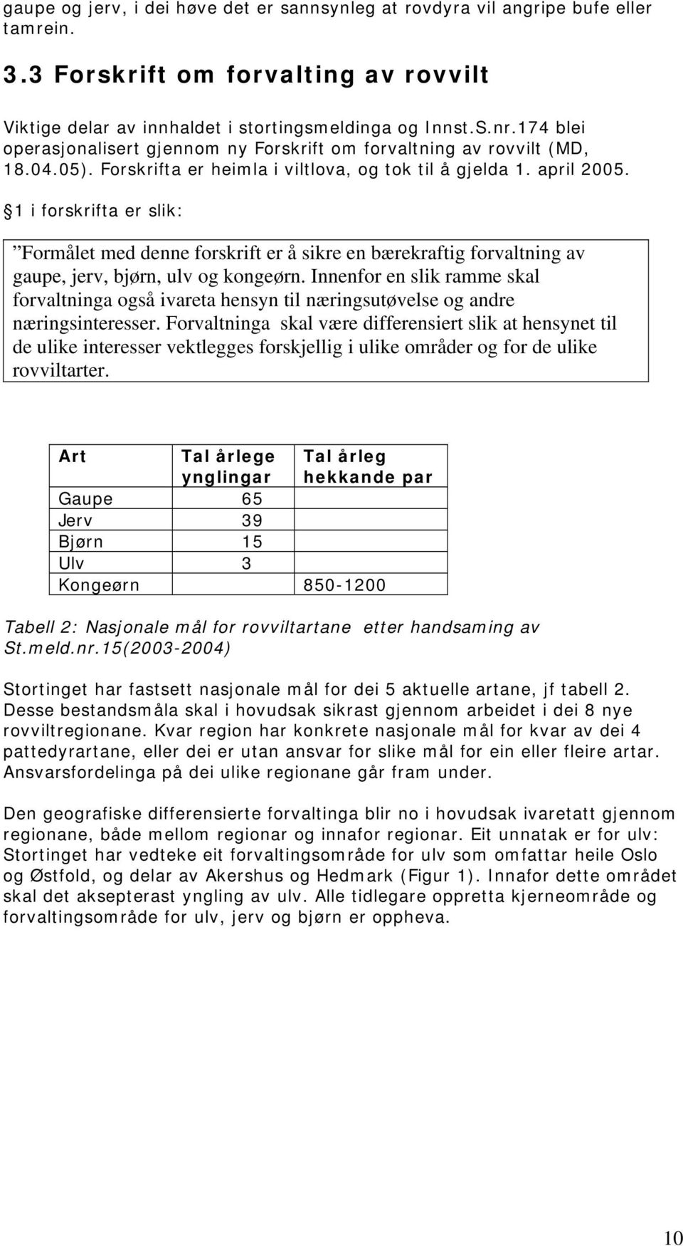 1 i forskrifta er slik: Formålet med denne forskrift er å sikre en bærekraftig forvaltning av gaupe, jerv, bjørn, ulv og kongeørn.