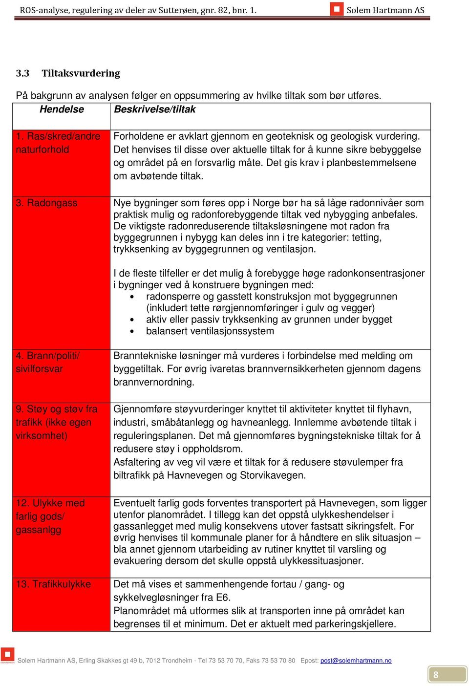 Det henvises til disse over aktuelle tiltak for å kunne sikre bebyggelse og området på en forsvarlig måte. Det gis krav i planbestemmelsene om avbøtende tiltak. 3.