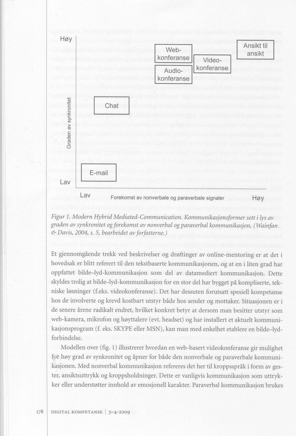 ) Et gjennomgiende trekk ved beskrivelser og droftinger av online-mentoring er at det i hovedsak er blitt referert til den tekstbaserte kommunikasjonen, og at en i liten grad har oppfattet