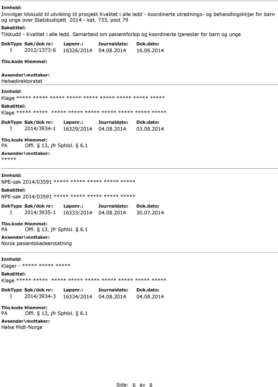 2014 Helsedirektoratet nnhold: Klage ***** ***** ***** ***** ***** ***** ***** ***** ***** Klage ***** ***** ***** ***** ***** ***** ***** ***** ***** 2014/3934-1 16329/2014 ***** 03.08.