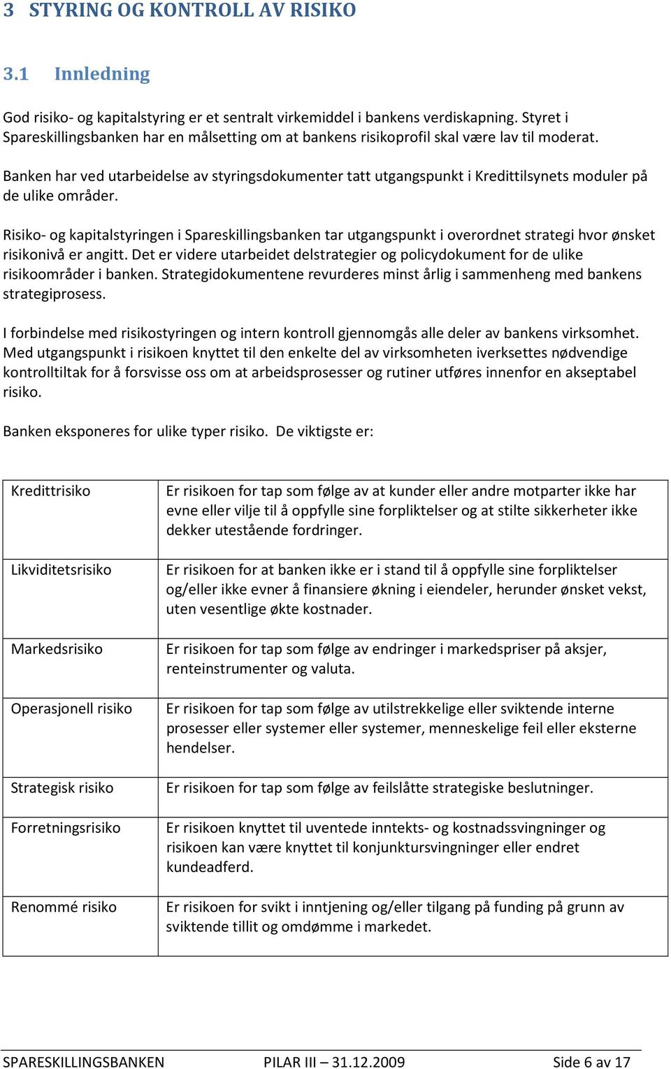 Banken har ved utarbeidelse av styringsdokumenter tatt utgangspunkt i Kredittilsynets moduler på de ulike områder.