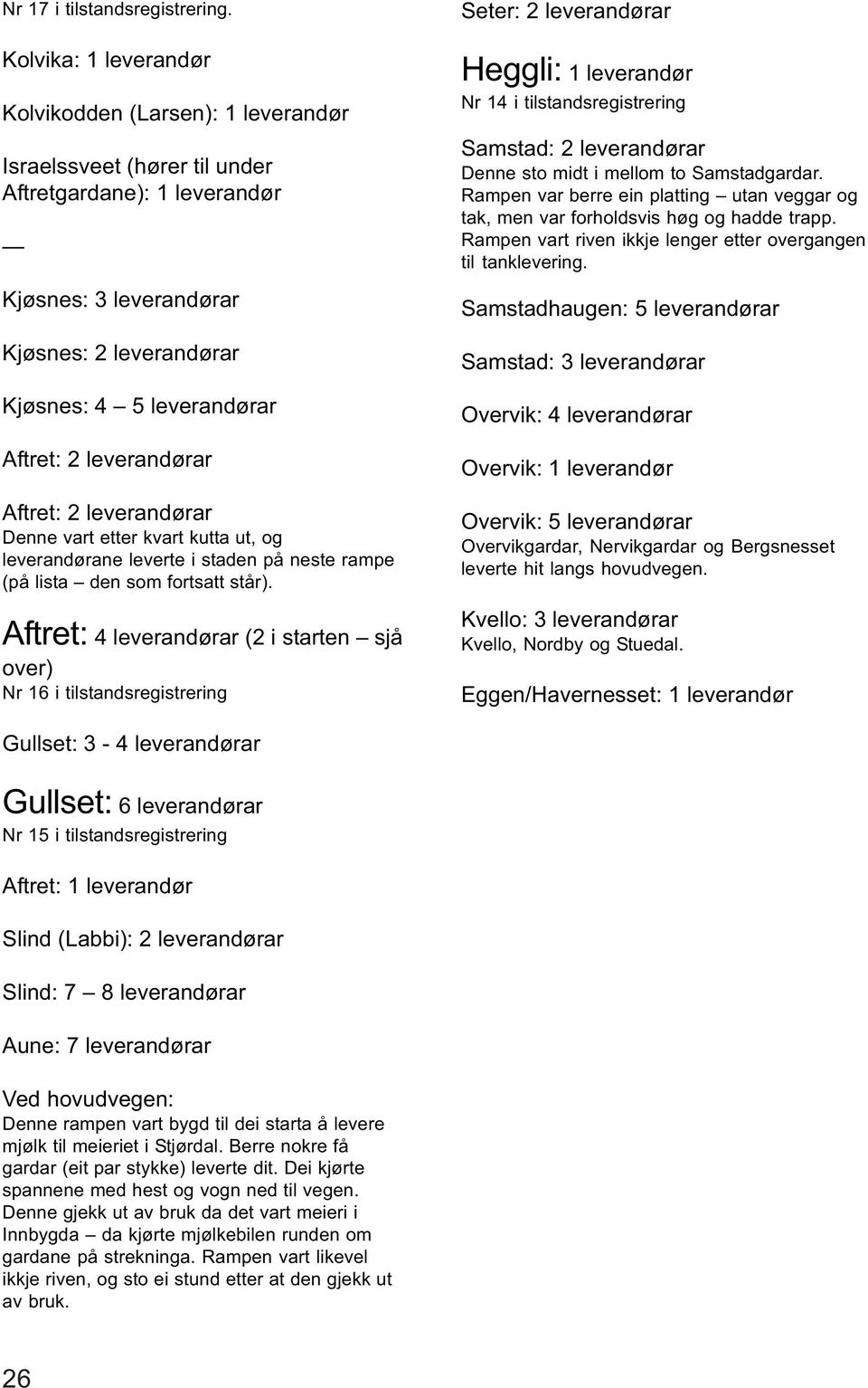 leverandørar Aftret: 2 leverandørar Denne vart etter kvart kutta ut, og leverandørane leverte i staden på neste rampe (på lista den som fortsatt står).