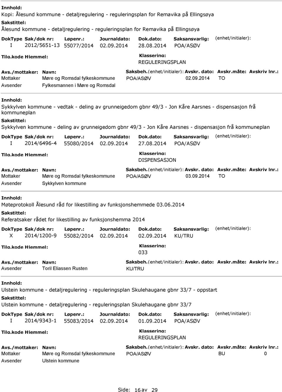 : Mottaker Møre og Romsdal fylkeskommune POA/ASØV TO Fylkesmannen i Møre og Romsdal Sykkylven kommune - vedtak - deling av grunneigedom gbnr 49/3 - Jon Kåre Aarsnes - dispensasjon frå kommuneplan