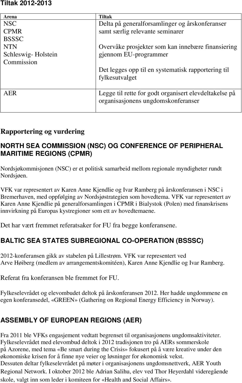 Rapportering og vurdering NORTH SEA COMMISSION (NSC) OG CONFERENCE OF PERIPHERAL MARITIME REGIONS (CPMR) Nordsjøkommisjonen (NSC) er et politisk samarbeid mellom regionale myndigheter rundt Nordsjøen.