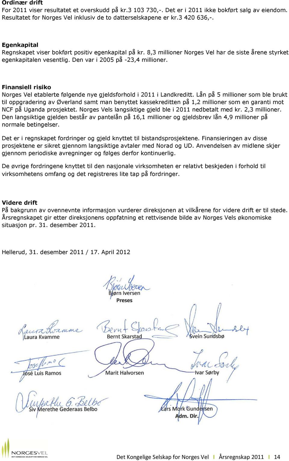 Finansiell risiko Norges Vel etablerte følgende nye gjeldsforhold i 2011 i Landkreditt.