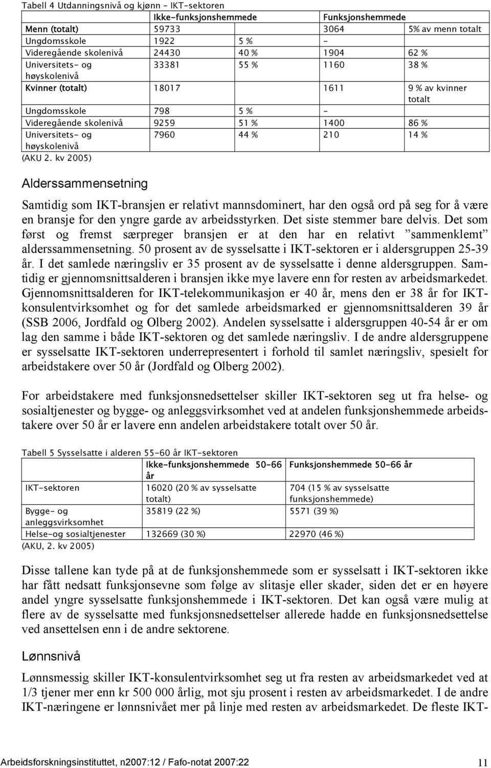 14 % høyskolenivå (AKU 2. kv 2005) Alderssammensetning Samtidig som IKT-bransjen er relativt mannsdominert, har den også ord på seg for å være en bransje for den yngre garde av arbeidsstyrken.