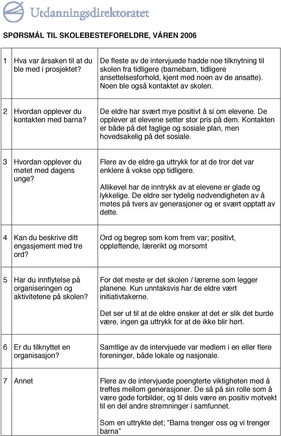 2 Hvordan opplever du kontakten med barna? De eldre har svært mye positivt å si om elevene. De opplever at elevene setter stor pris på dem.