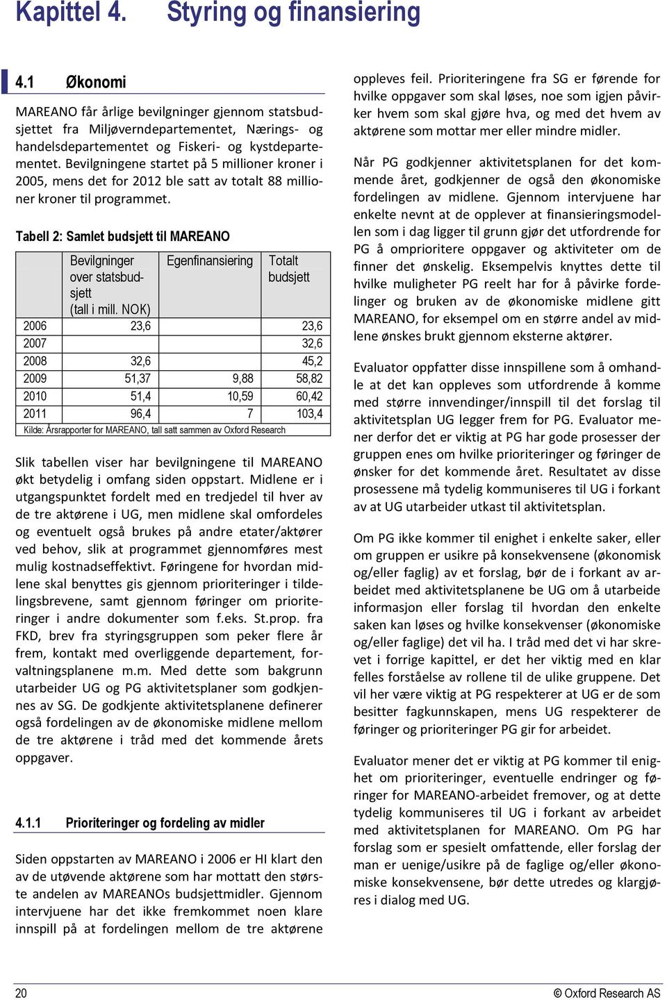 Tabell 2: Samlet budsjett til MAREANO Bevilgninger over statsbudsjett (tall i mill.