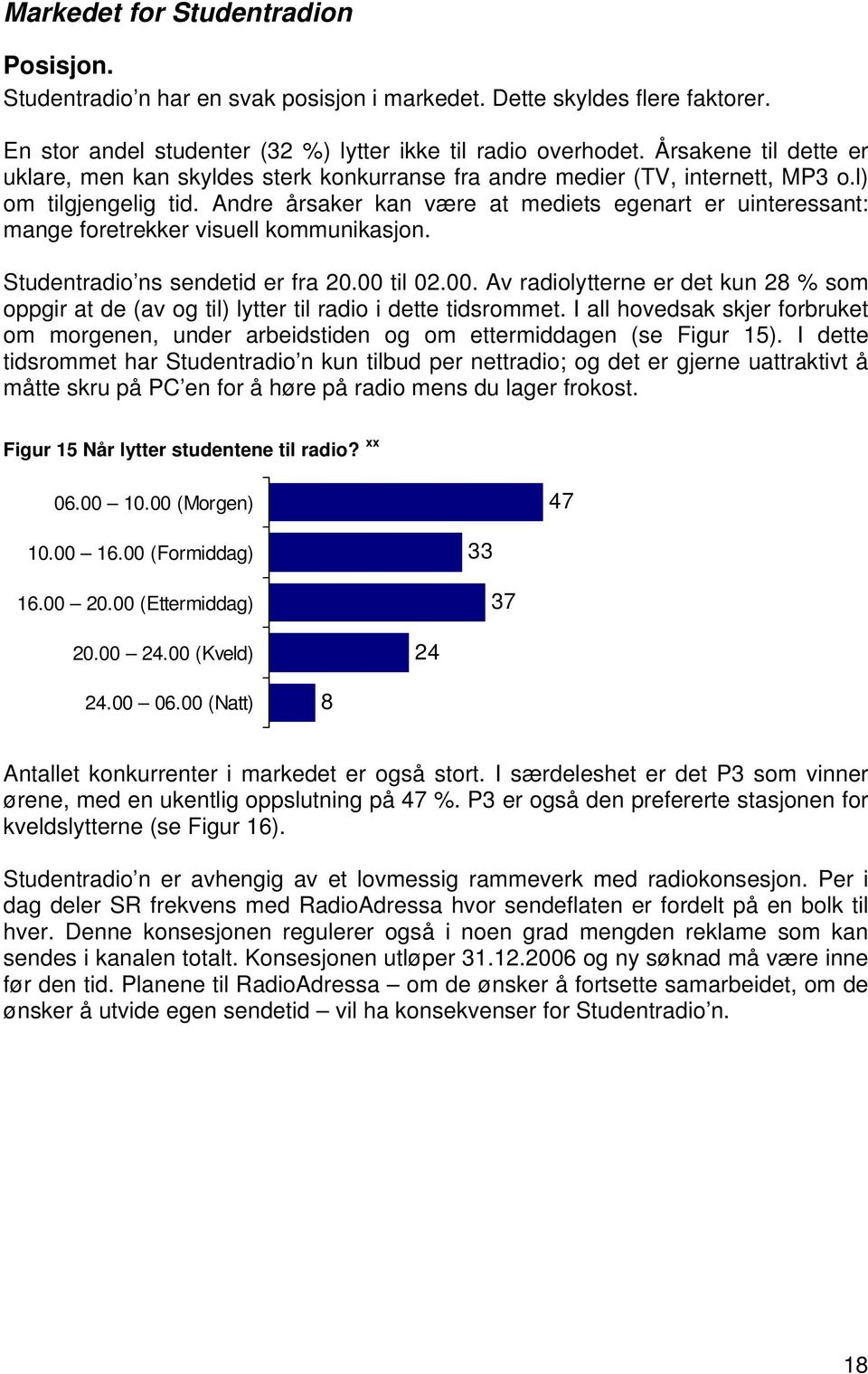 Andre årsaker kan være at mediets egenart er uinteressant: mange foretrekker visuell kommunikasjon. Studentradio ns sendetid er fra 20.00 til 02. 00.