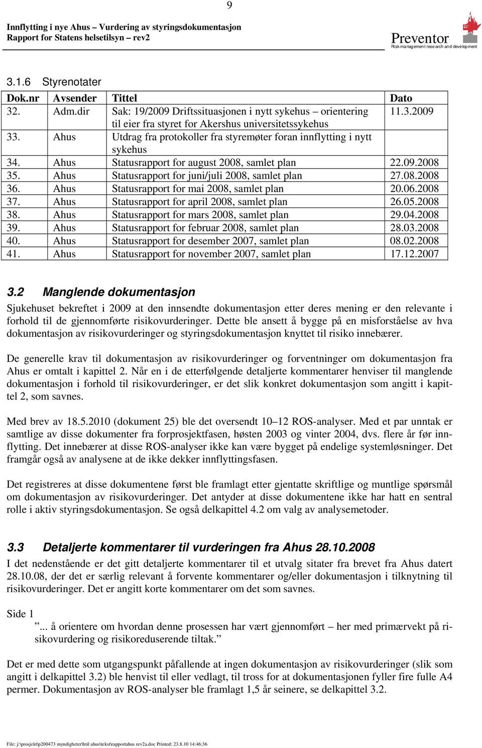 Ahus Statusrapport for mai 2008, samlet plan 20.06.2008 37. Ahus Statusrapport for april 2008, samlet plan 26.05.2008 38. Ahus Statusrapport for mars 2008, samlet plan 29.04.2008 39.