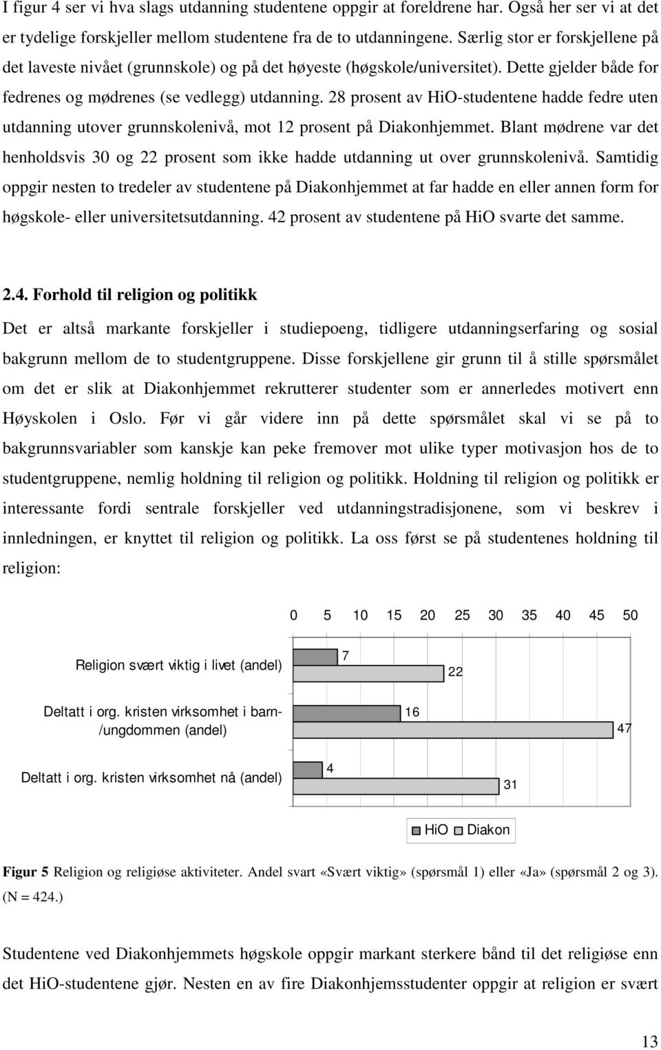 28 prosent av HiO-studentene hadde fedre uten utdanning utover grunnskolenivå, mot 12 prosent på Diakonhjemmet.