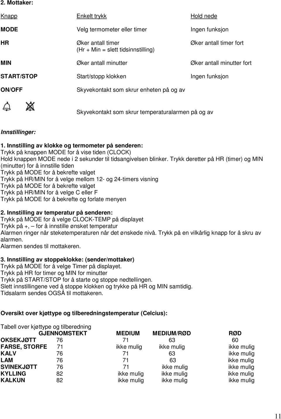 Innstilling av klokke og termometer på senderen: Trykk på knappen MODE for å vise tiden (CLOCK) Hold knappen MODE nede i 2 sekunder til tidsangivelsen blinker.