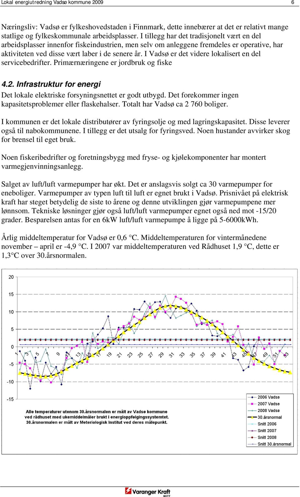 I Vadsø er det videre lokalisert en del servicebedrifter. Primærnæringene er jordbruk og fiske 4.2. Infrastruktur for energi Det lokale elektriske forsyningsnettet er godt utbygd.