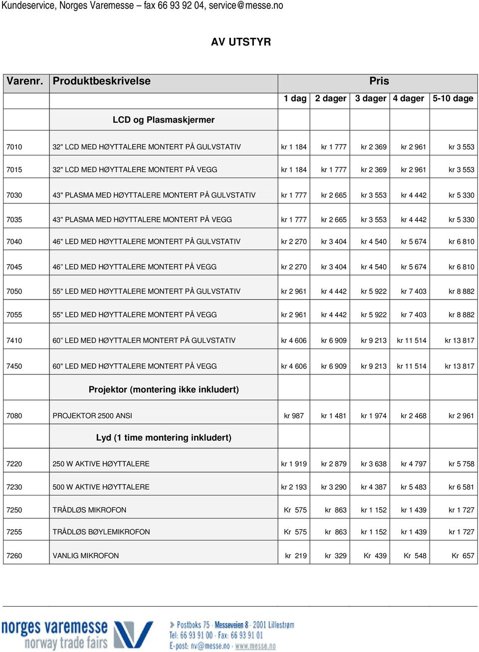 HØYTTALERE MONTERT PÅ VEGG kr 1 184 kr 1 777 kr 2 369 kr 2 961 kr 3 553 7030 43" PLASMA MED HØYTTALERE MONTERT PÅ GULVSTATIV kr 1 777 kr 2 665 kr 3 553 kr 4 442 kr 5 330 7035 43" PLASMA MED