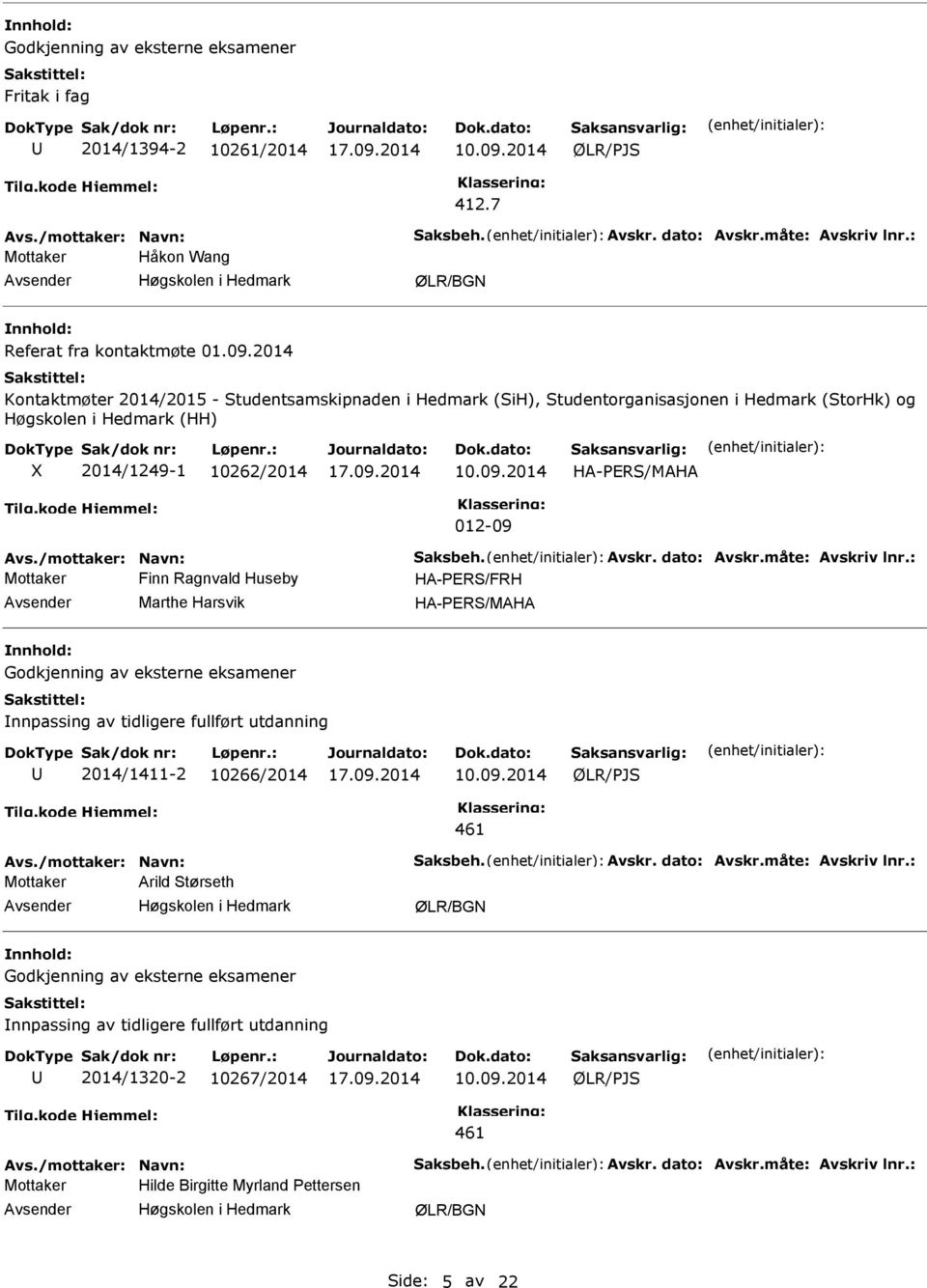 2014 Kontaktmøter 2014/2015 - Studentsamskipnaden i Hedmark (SiH), Studentorganisasjonen i Hedmark (StorHk) og (HH) 2014/1249-1 10262/2014 10.09.