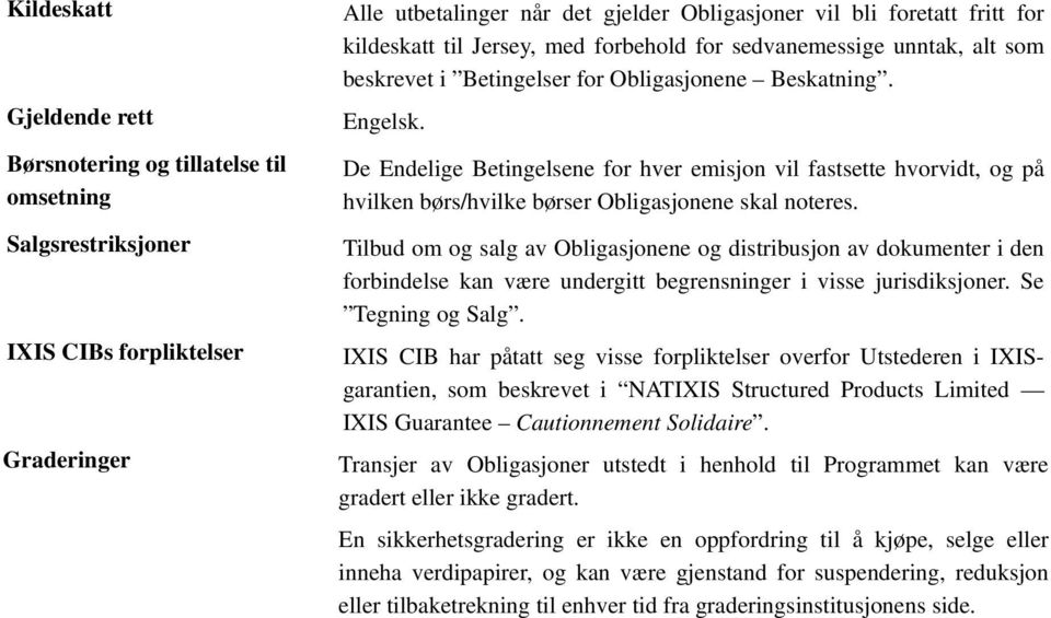 De Endelige Betingelsene for hver emisjon vil fastsette hvorvidt, og på hvilken børs/hvilke børser Obligasjonene skal noteres.