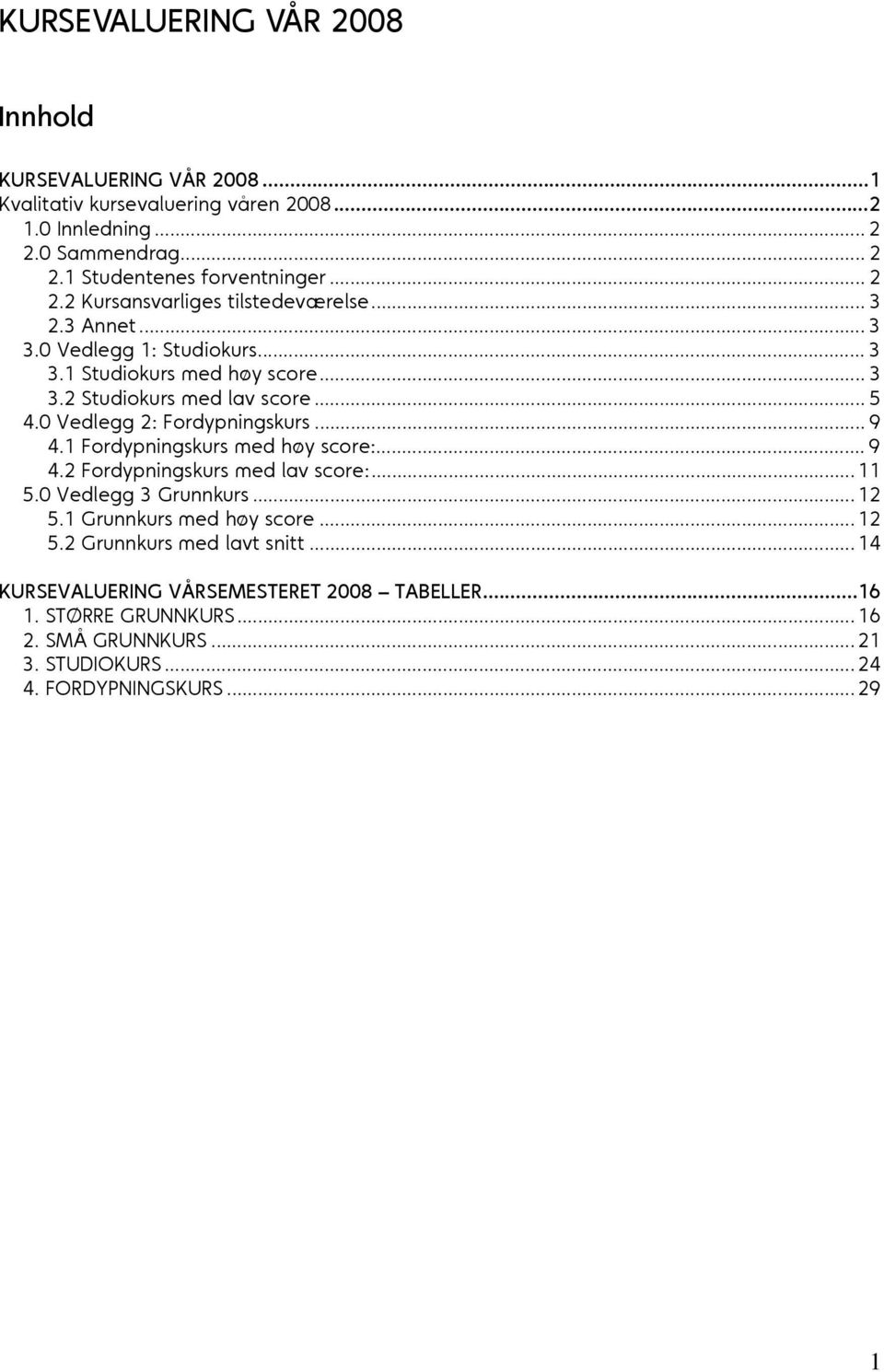 0 Vedlegg 2: Fordypningskurs... 9 4.1 Fordypningskurs med høy score:... 9 4.2 Fordypningskurs med lav score:... 11 5.0 Vedlegg 3 Grunnkurs... 12 5.1 Grunnkurs med høy score.