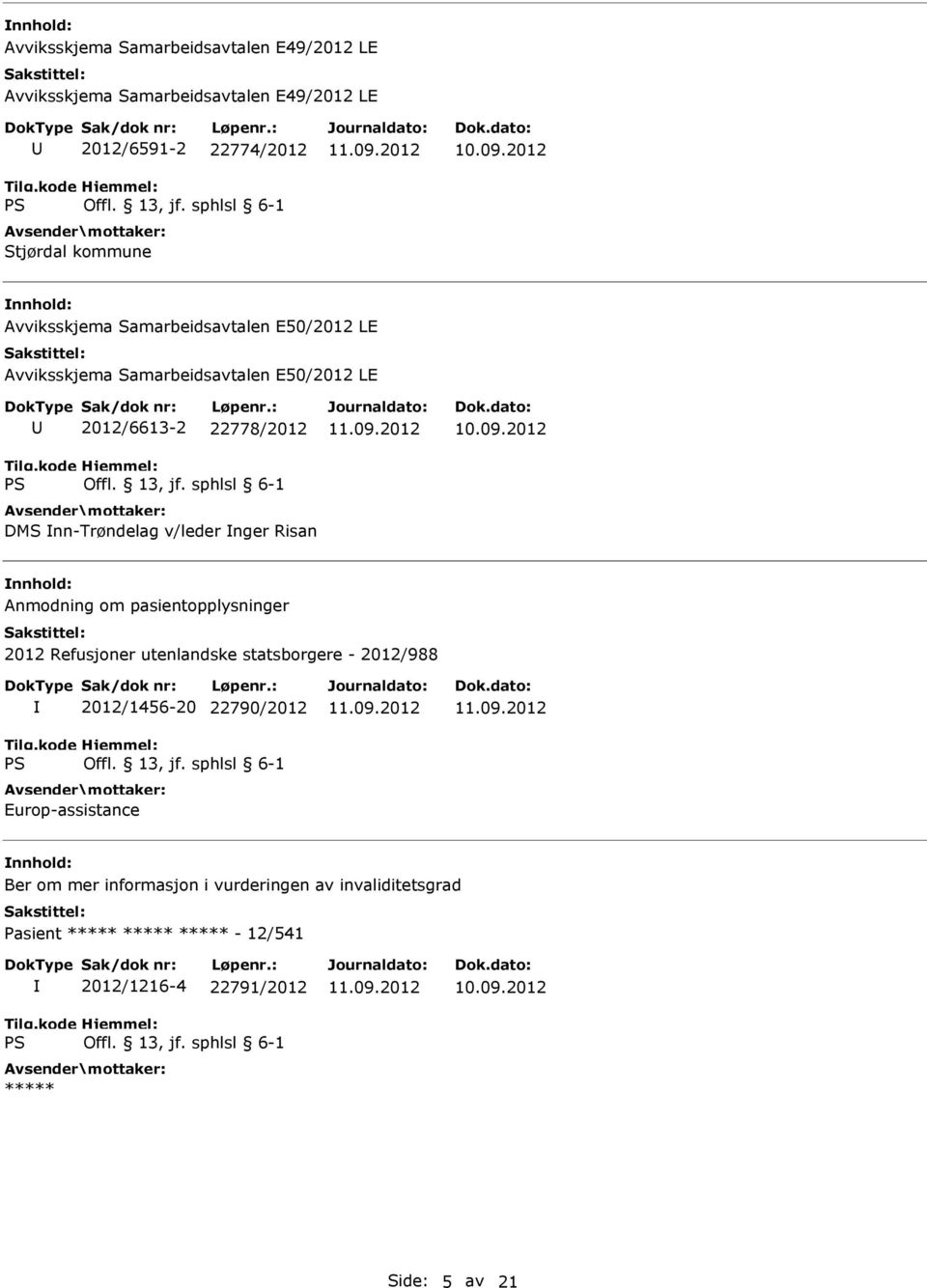 v/leder nger Risan Anmodning om pasientopplysninger 2012 Refusjoner utenlandske statsborgere - 2012/988 2012/1456-20 22790/2012