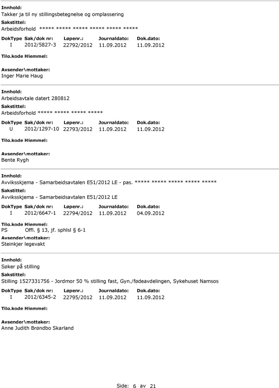 ***** ***** ***** ***** ***** Avviksskjema - Samarbeidsavtalen E51/2012 LE 2012/6647-1 22794/2012 Steinkjer legevakt 04.09.